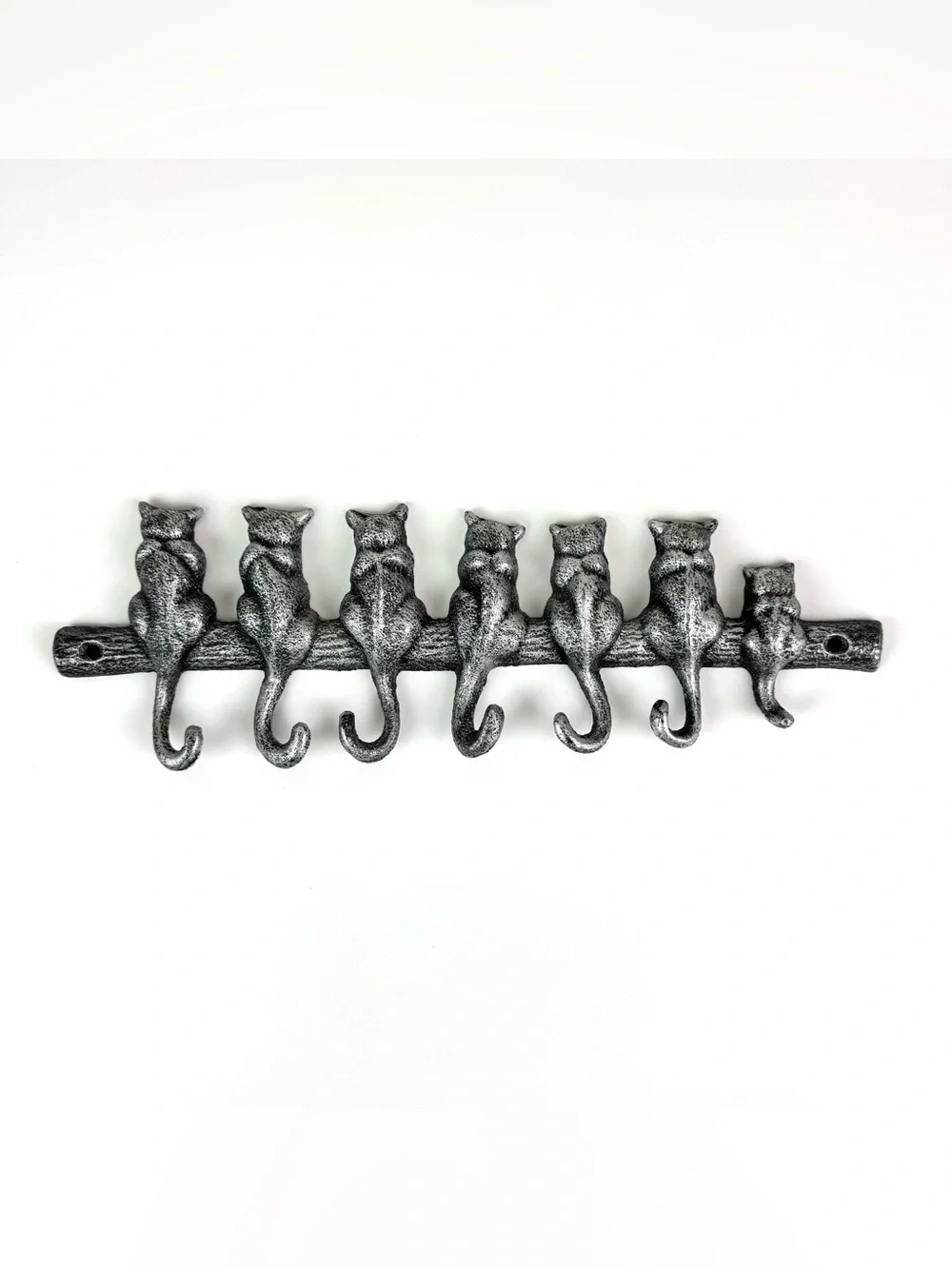 Cast Iron Cat Hook Key Rack / Wall Mounted Jewelry Display / Antique Silver